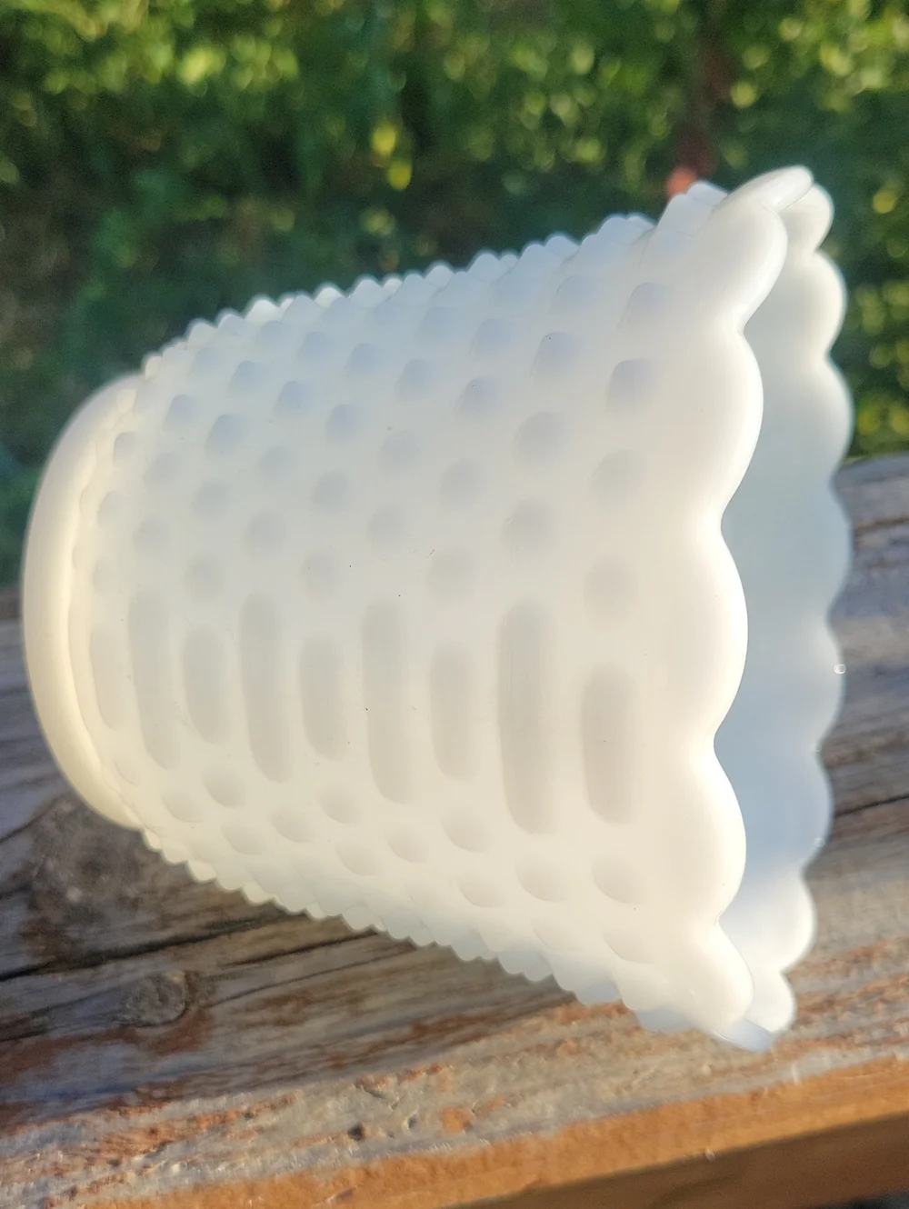 Fire King Oven Ware White Hobnail Scalloped Milk Glass Planter